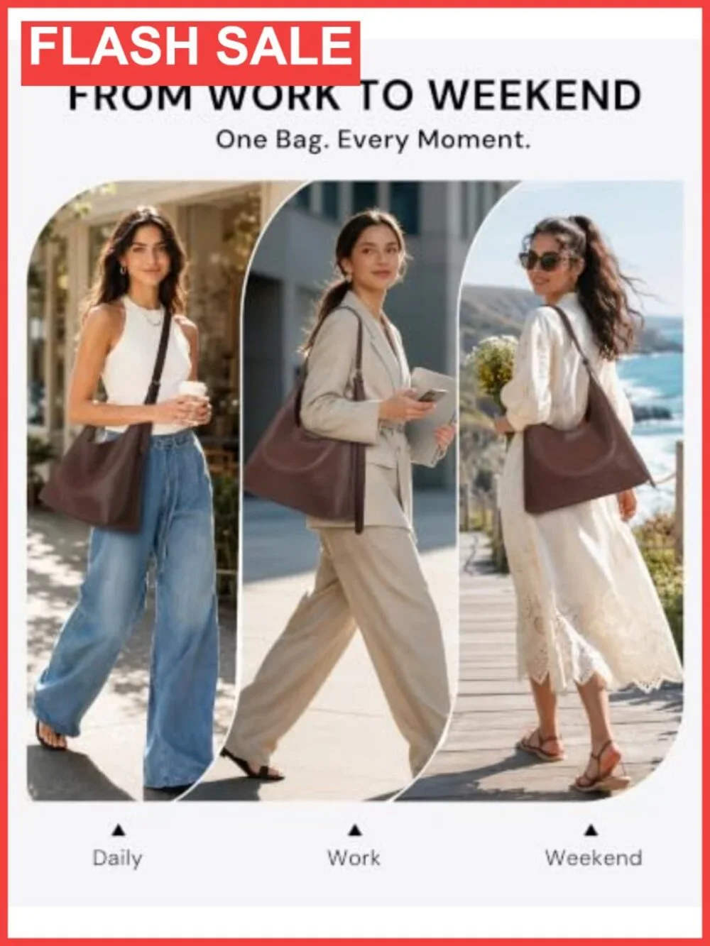 Large Slouchy Hobo Shoulder Bag Soft Vegan Leather Fits 13.6